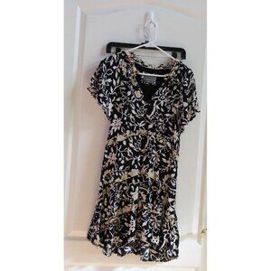 Anthropologie Robin Tiered Mini Dress Black/White/Gold Floral Size XS
